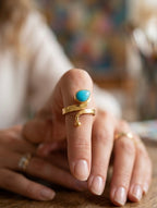 Turquoise Pear Shape Adjustable Gold Ring