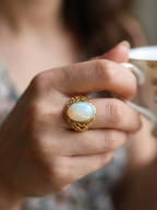 Natural Opal Ring | Oval Opal Statement Ring | Gold Filigree Ring