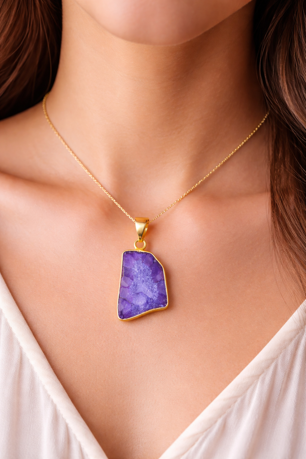 Purple Druzy Agate Pendant Necklace