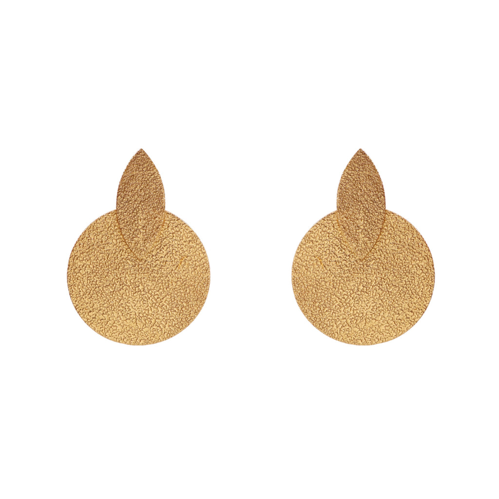 Elegant Textured Gold Disc Drop Earrings
