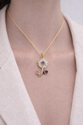 Purple Crystal Flower Pendant Necklace