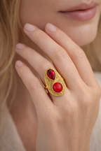 Dual Stone Gold Textured Ring