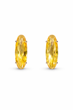 Yellow Crystal Earrings, Gold Oval Gemstone Earrings