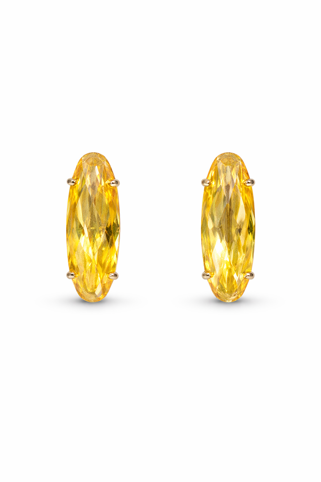 Yellow Crystal Earrings, Gold Oval Gemstone Earrings