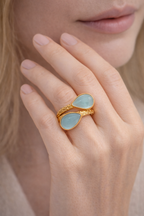 Blue Dual Stone Open Adjustable Ring