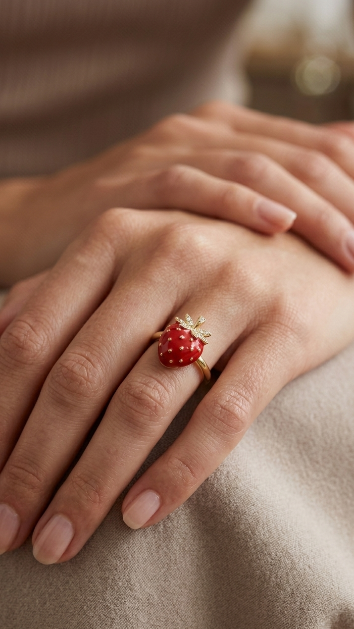 Cute Strawberry Ring in Gold Finish