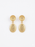 Dual Disc Textured Gold Drop Earrings