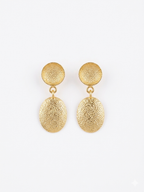Dual Disc Textured Gold Drop Earrings