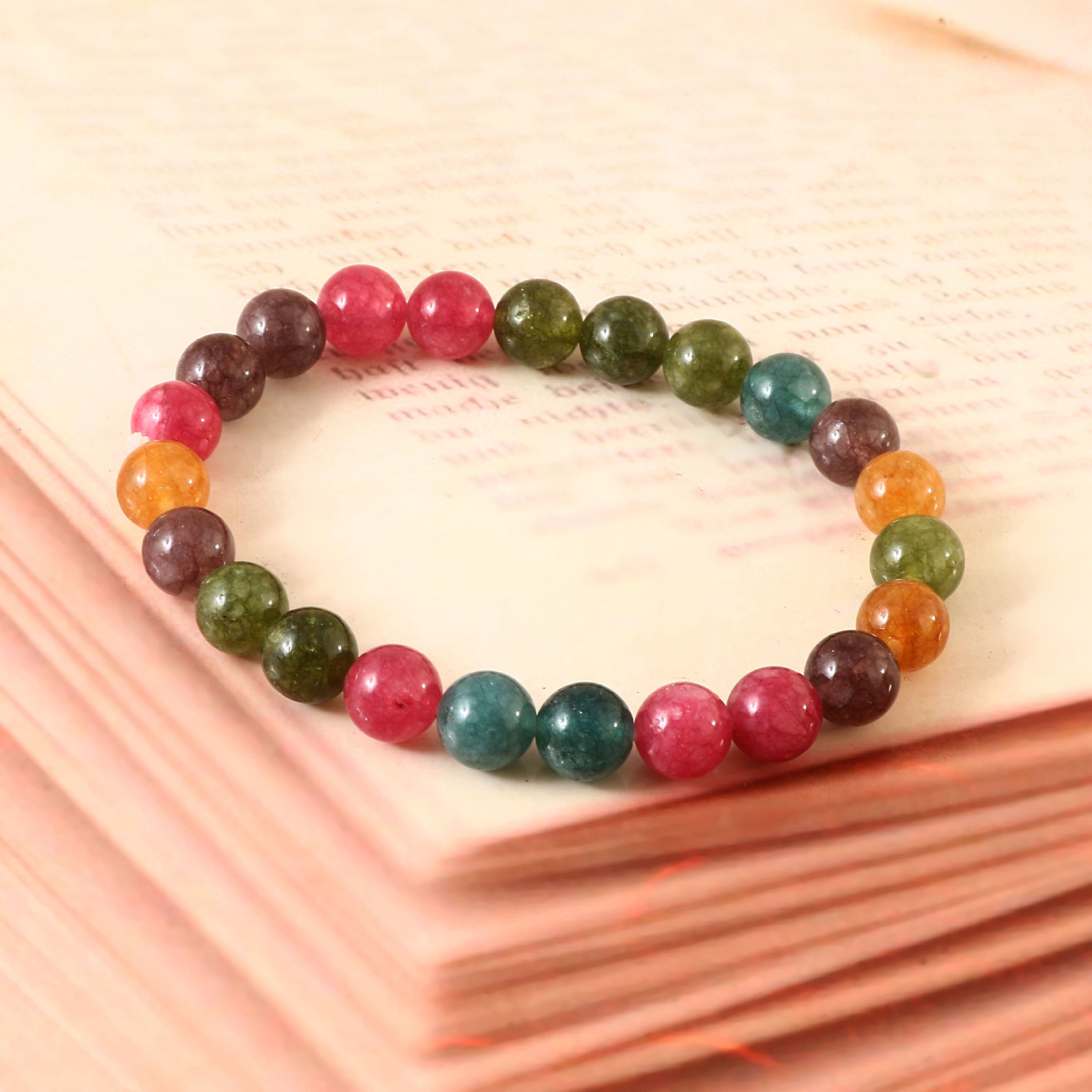 Watermelon Tourmaline Stretch Beads Bracelet Crystal Therapy