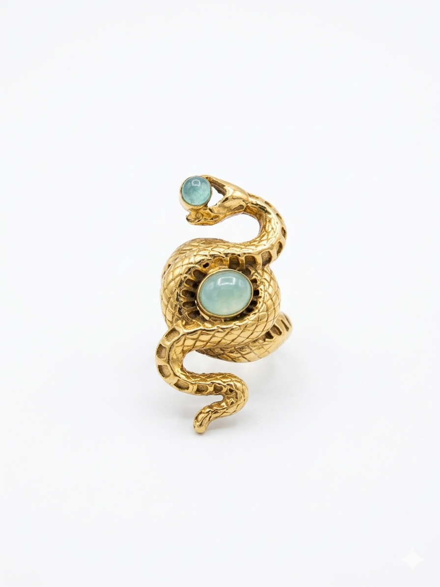 Gold Serpent Wrap Ring with Stone