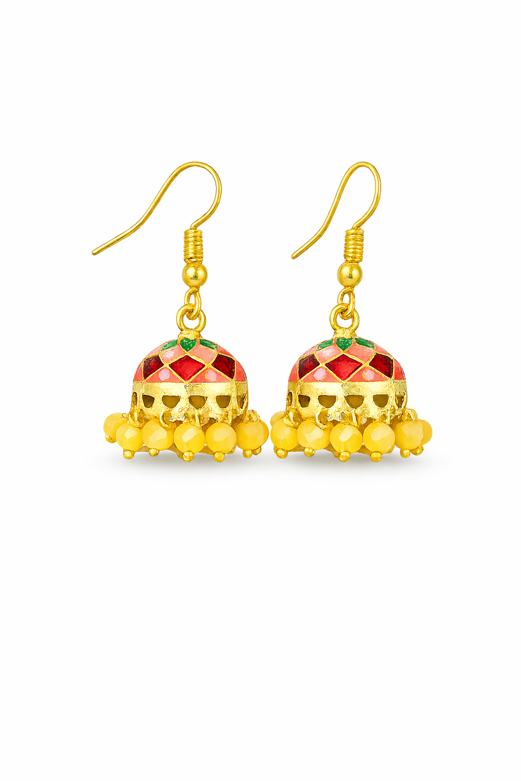 Red & Yellow Jhumka Meenakari Earrings