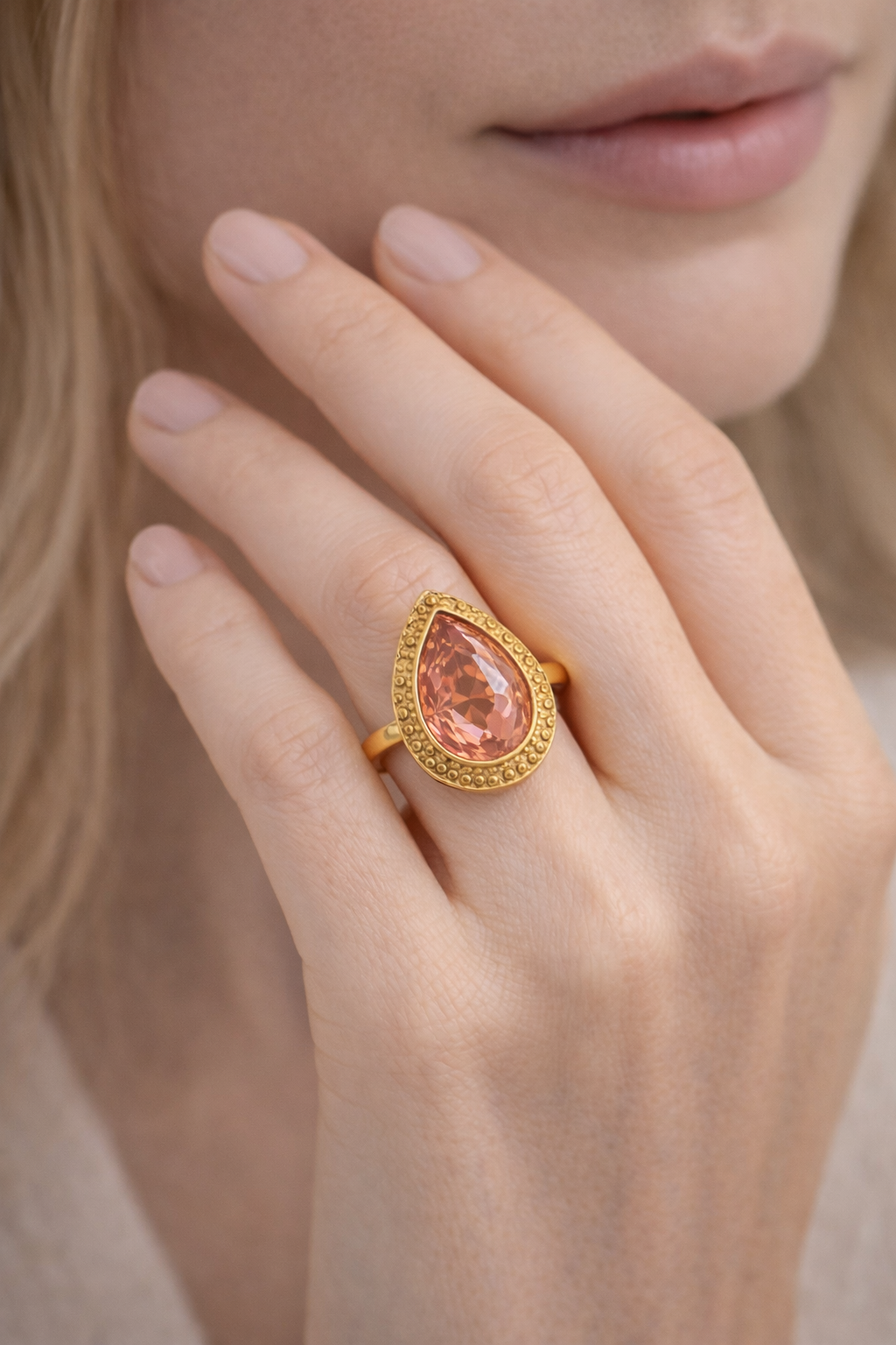Peach Teardrop Statement Ring