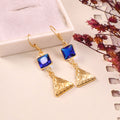 Blue Stone Gold Drop Earrings Geometric