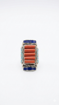 Multi-Stone Tibetan Statement Ring | Coral, Turquoise & Lapis Lazuli Ring