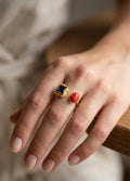 Coral & Sapphire Open Adjustable Ring