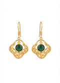 Green Onyx Filigree Drop Earrings in 18K Gold Plated