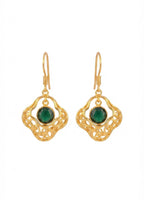 Green Onyx Filigree Drop Earrings in 18K Gold Plated