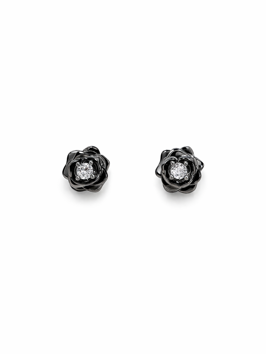 Black Rose Stud Earrings | CZ Flower Earrings