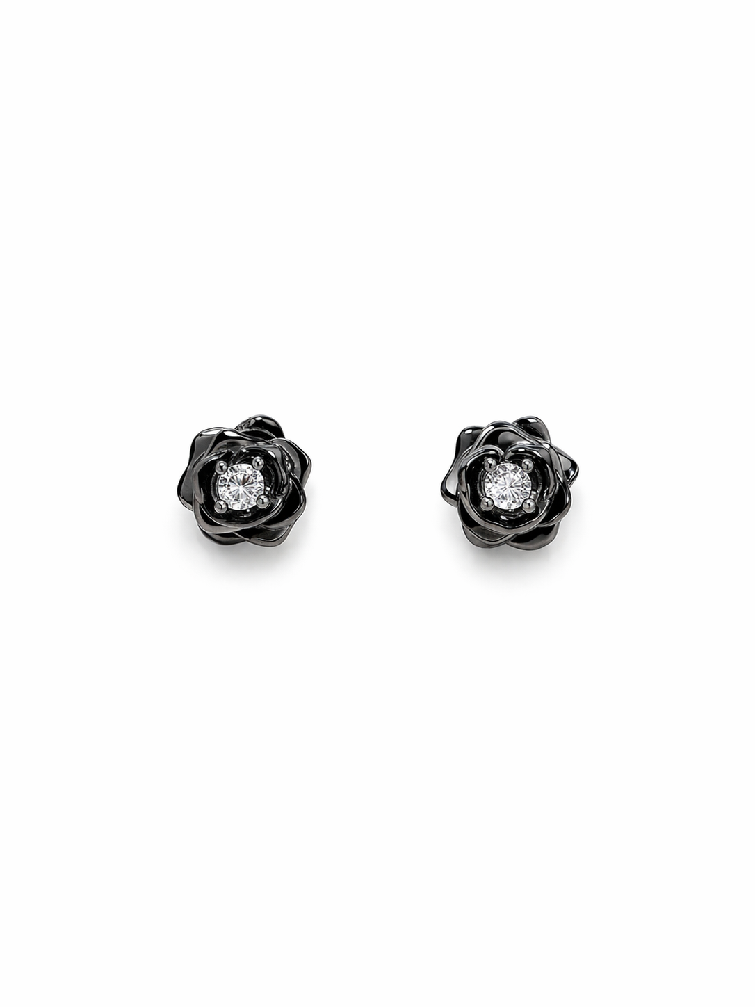 Black Rose Stud Earrings | CZ Flower Earrings