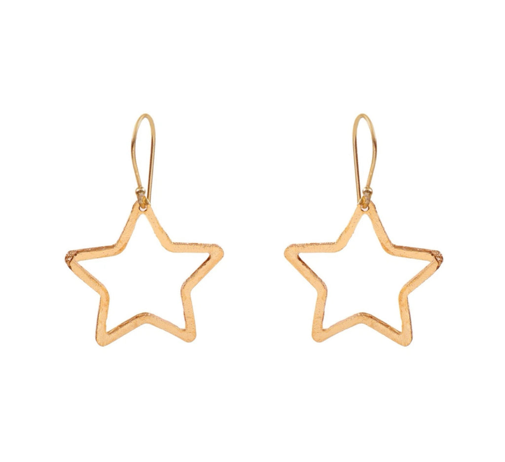 Gold Tone Star Outline Dangle Earrings