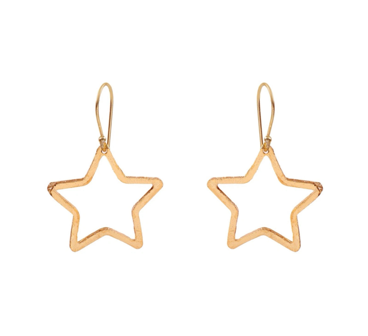 Gold Tone Star Outline Dangle Earrings