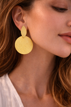 Elegant Textured Gold Disc Drop Earrings