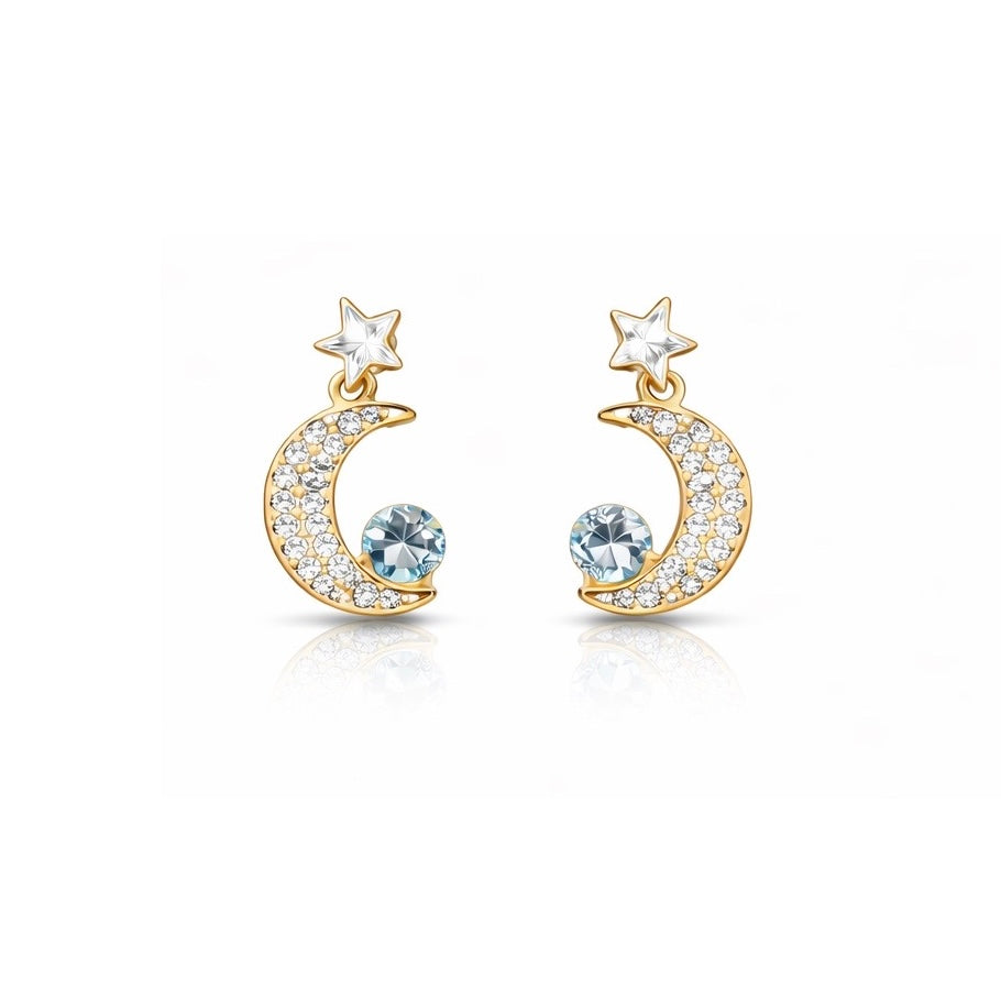 Moon Star Drop Earrings, Celestial Gold Earrings