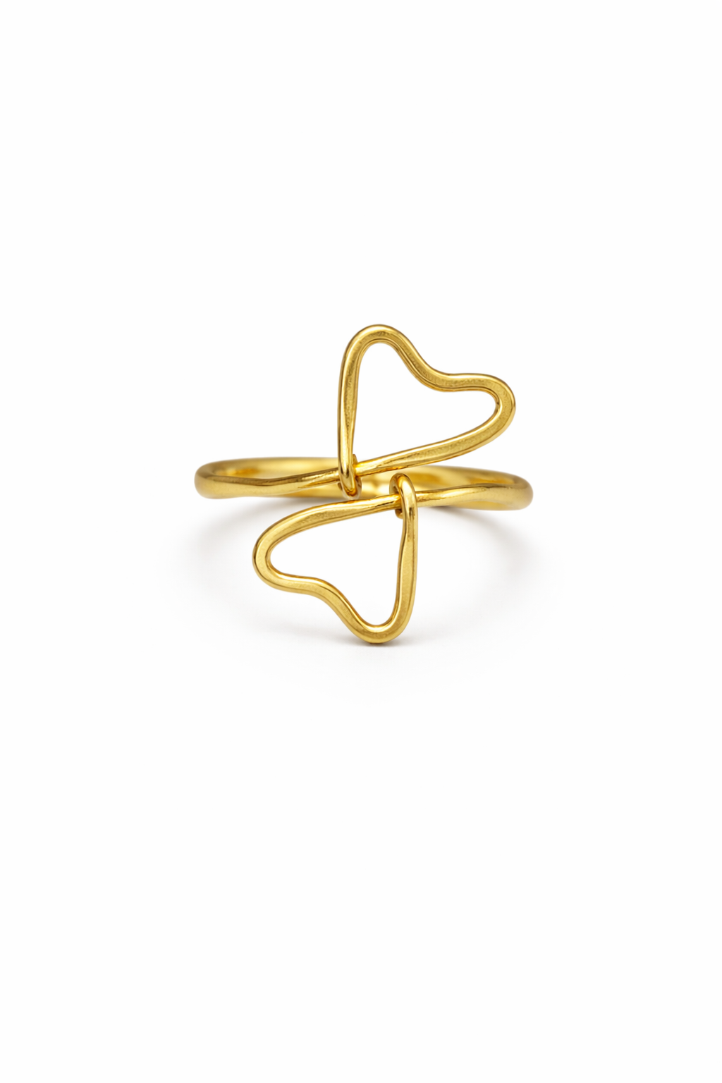 Golden Twin Heart Minimal Adjustable Ring