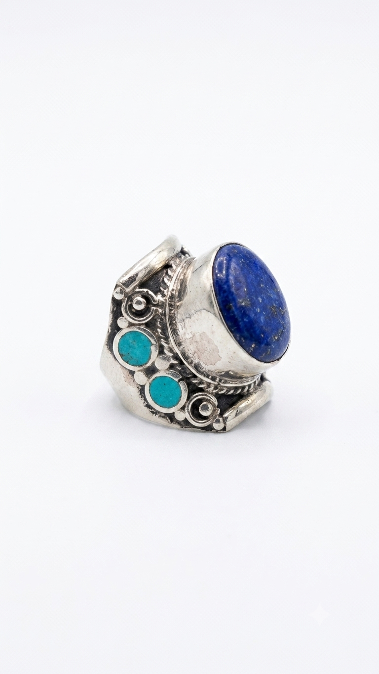 Vintage Lapis Lazuli Statement Ring | Handmade Tibetan Silver Ring