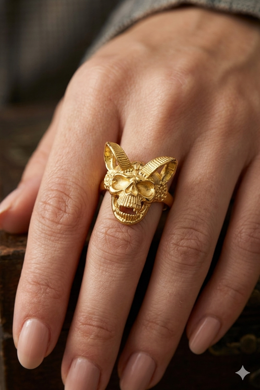 Golden Skull Horn Statement Ring