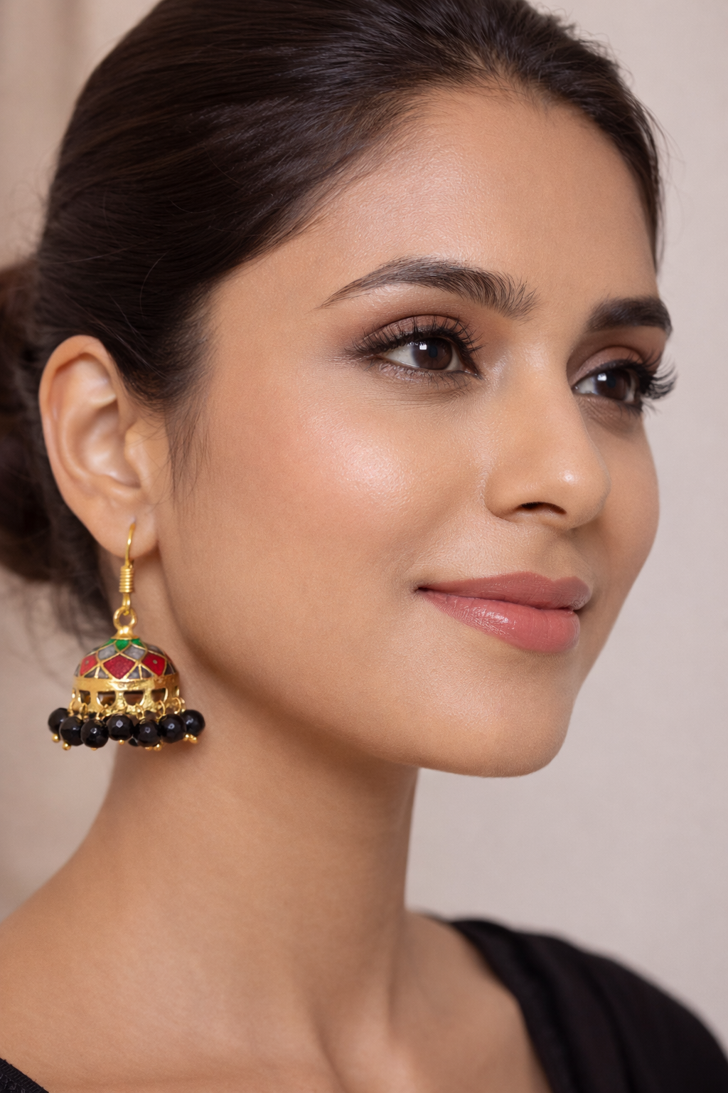 Red & Green Enamel Jhumka Earrings