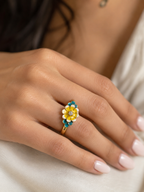 Yellow Enamel Flower Ring in Gold Finish