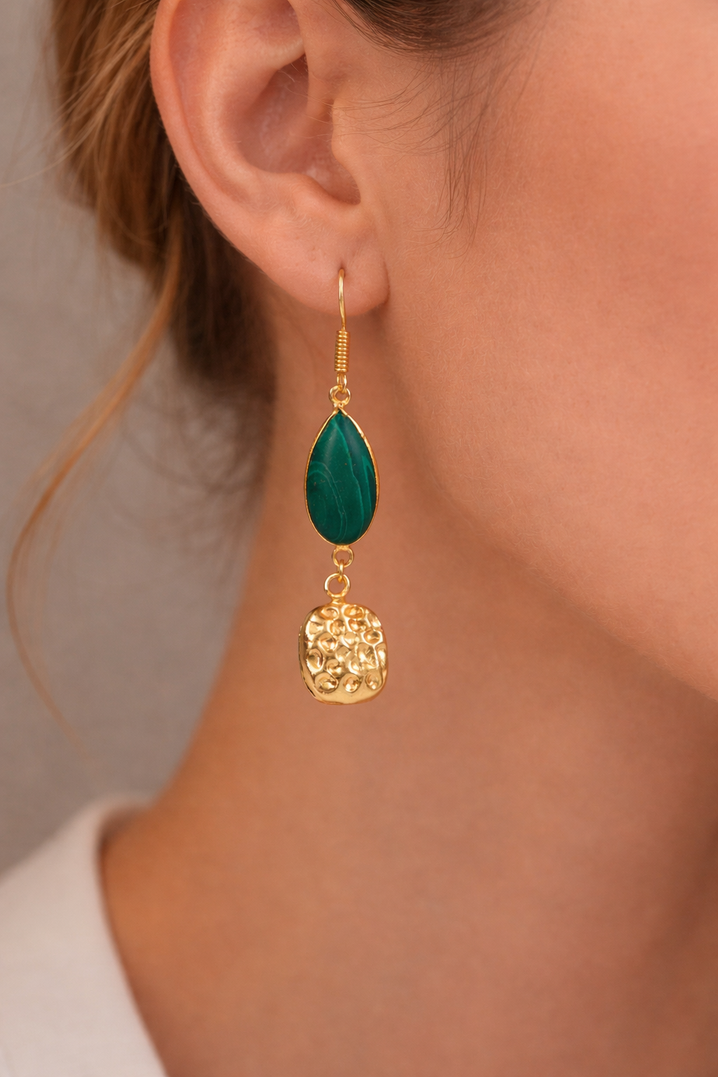 Gold Plated Malachite Teardrop Earrings Statement Jewelry