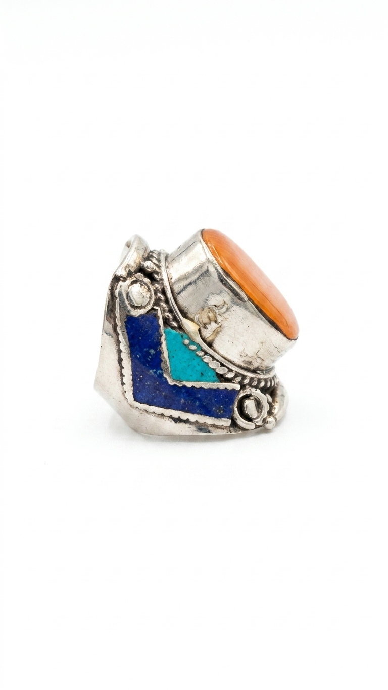Vintage Yellow Jasper Statement Ring, Bohemian Tribal Ring