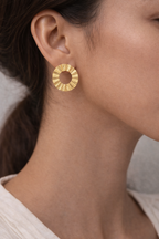 Textured Golden Hoop Disc Earrings