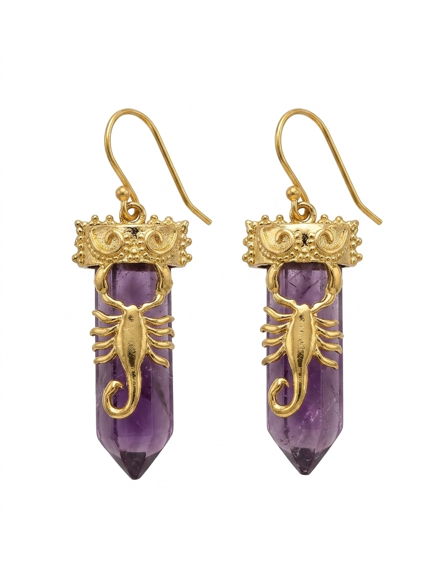 Amethyst Scorpion Crystal Earrings