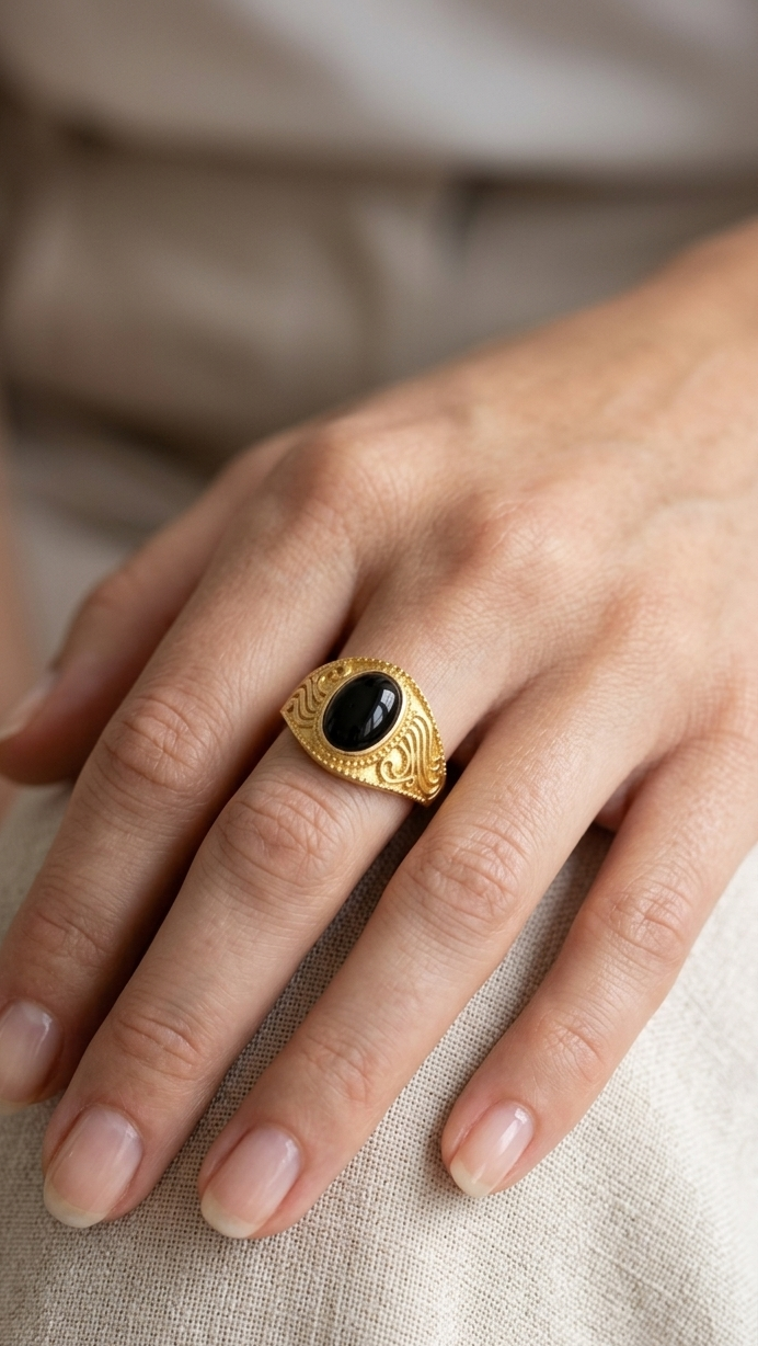 Vintage Gold Black Onyx Ring