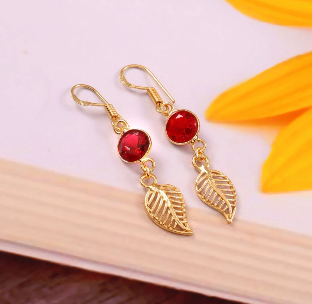 Red Color Round Earrings Gold Plated Dangle Jewelry