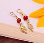 Red Color Round Earrings Gold Plated Dangle Jewelry
