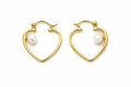 Gold Heart Pearl Hoop Earrings