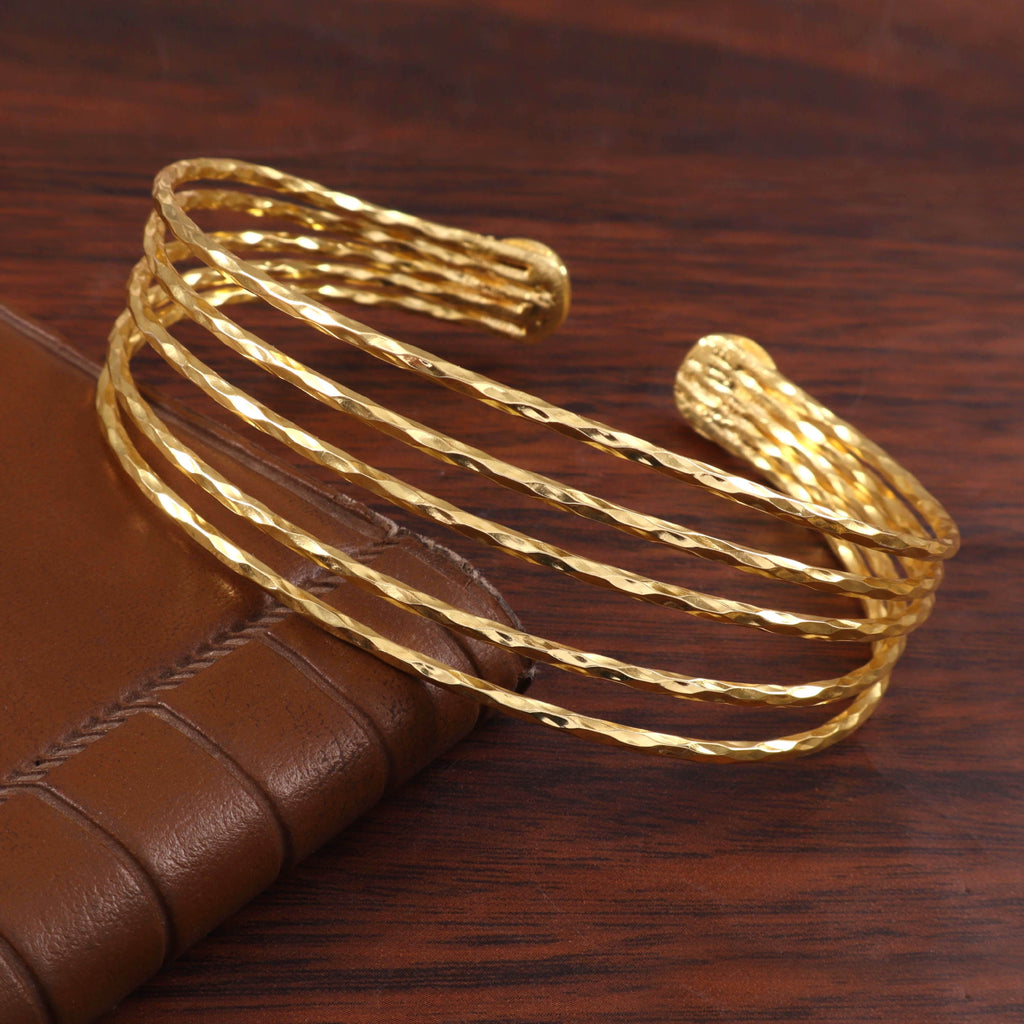 Elegant Hammered Gold Multi-Strand Cuff Bracelet