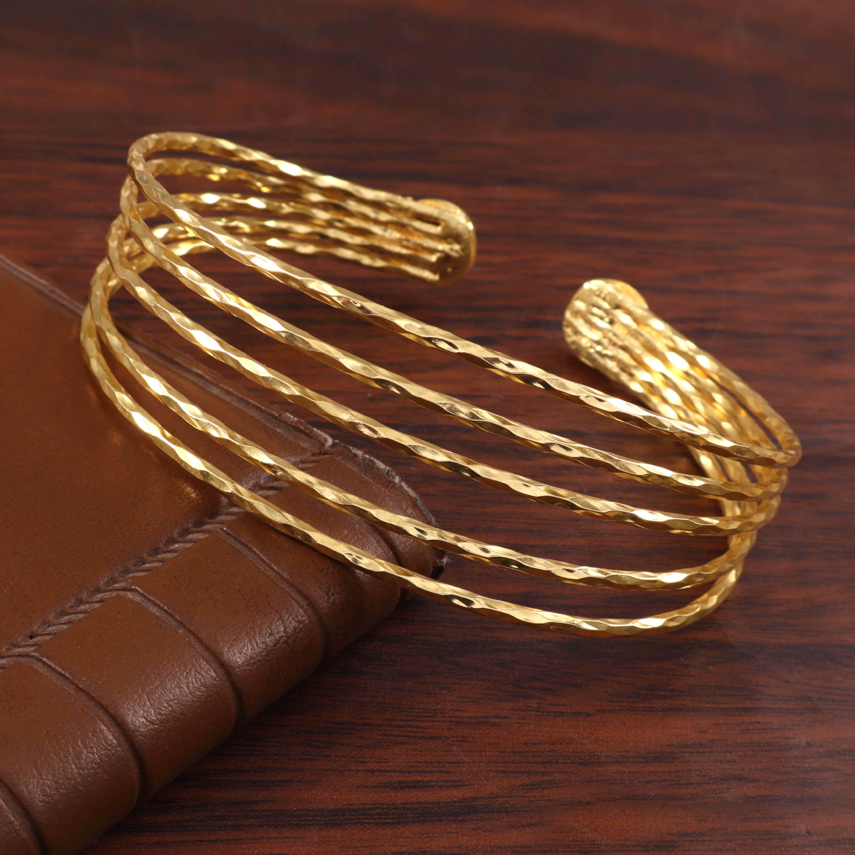 Elegant Hammered Gold Multi-Strand Cuff Bracelet