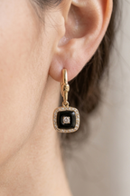 Black Square Drop Earrings, Gold Dangle Earrings