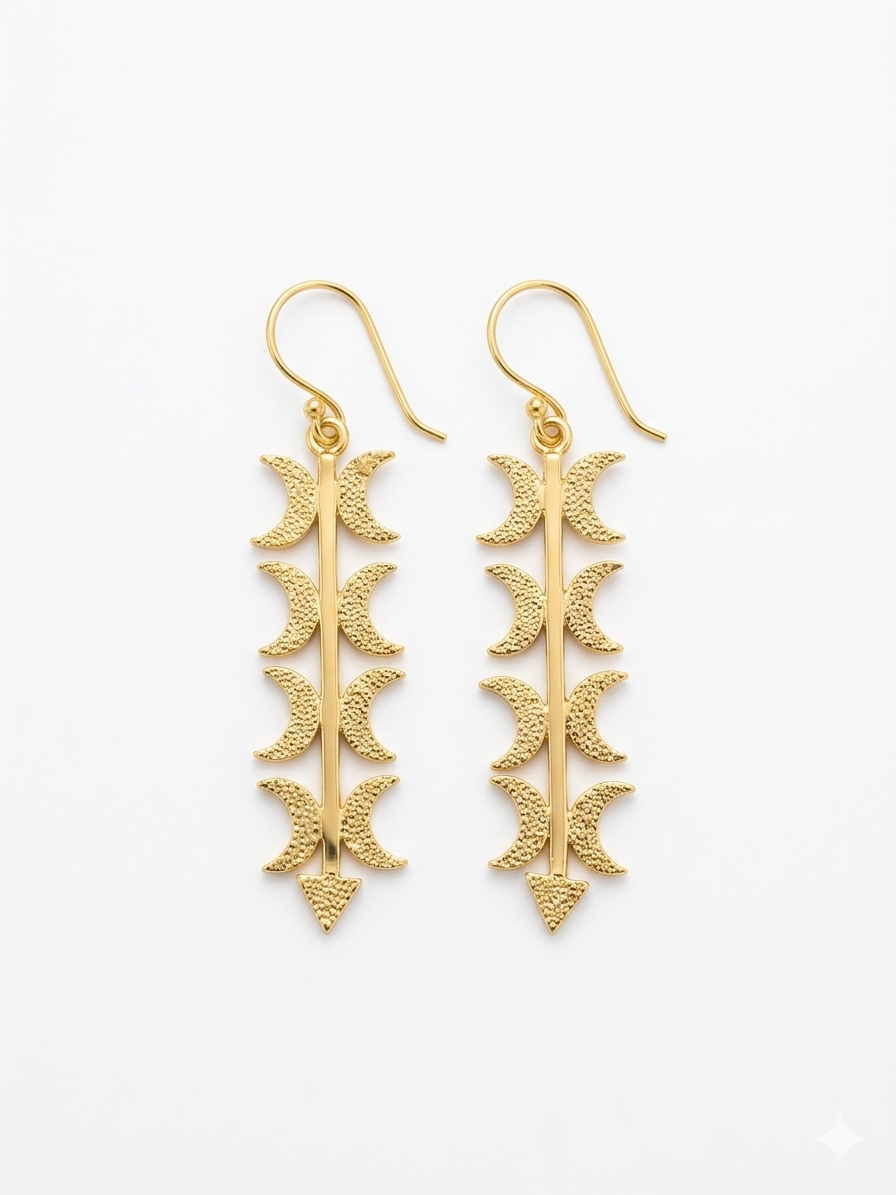 Celestial Crescent Gold Drop Earrings