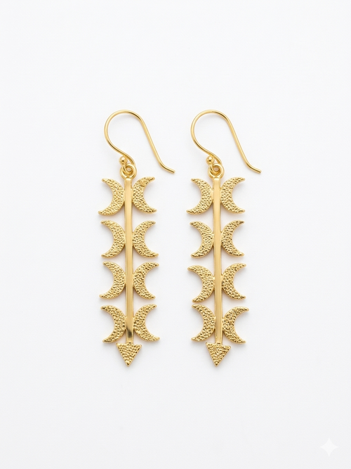 Celestial Crescent Gold Drop Earrings