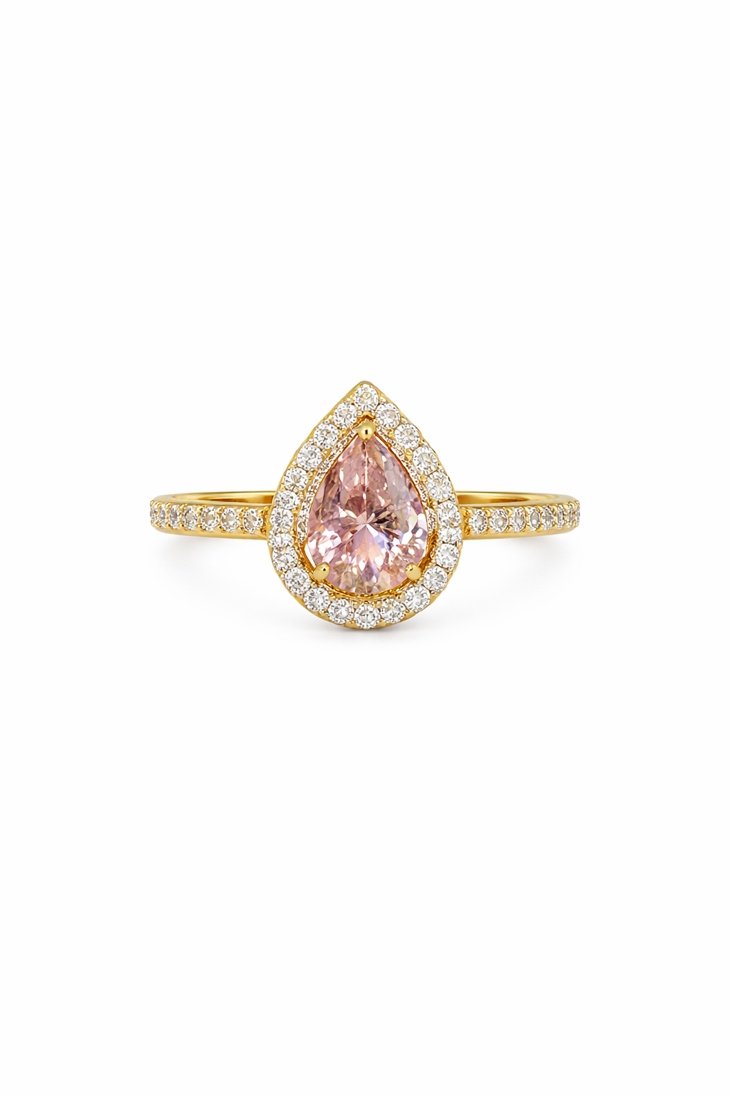 Blush Pear Halo Ring in Gold Finish