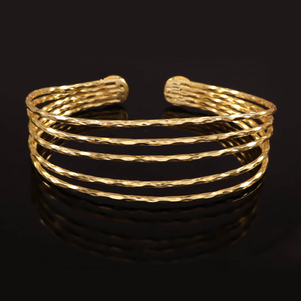 Elegant Hammered Gold Multi-Strand Cuff Bracelet