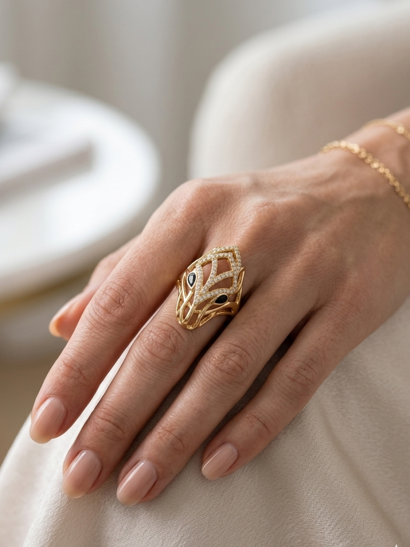 Abstract Geometric Statement Ring in Gold Finish