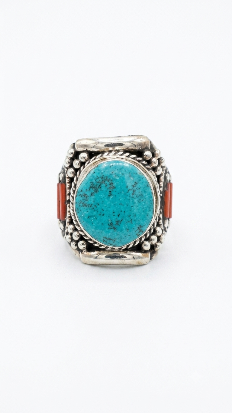 Vintage Turquoise Statement Ring | Handmade Tibetan Silver Ring