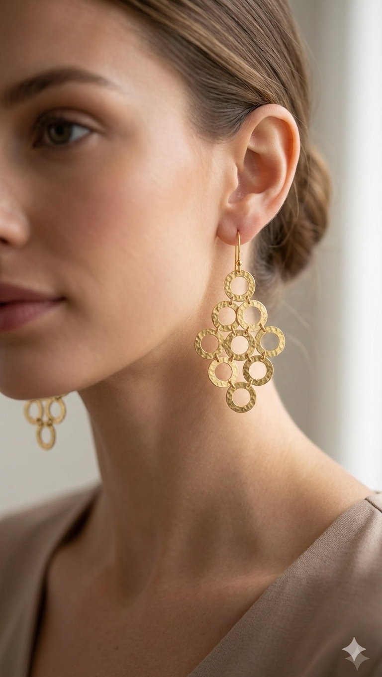 Layered Circle Cascade Gold Drop Earrings